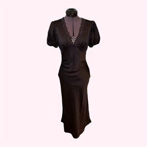 Abercrombie & Fitch Puff Sleeve Lace-Trim Midi Dress